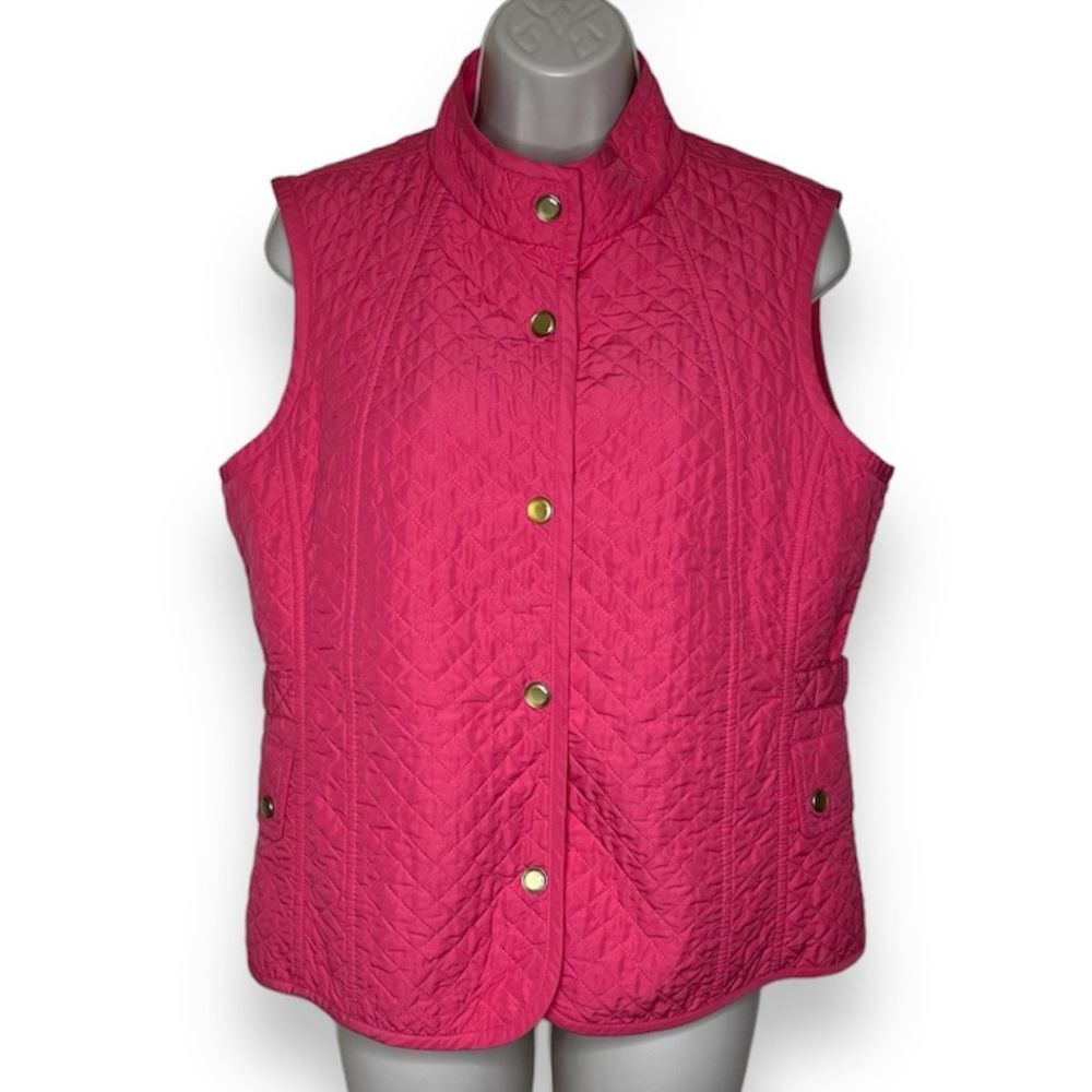 Talbots Pink Quilted Vest Snap Front Flap Pockets Lightweight Women Size Medium